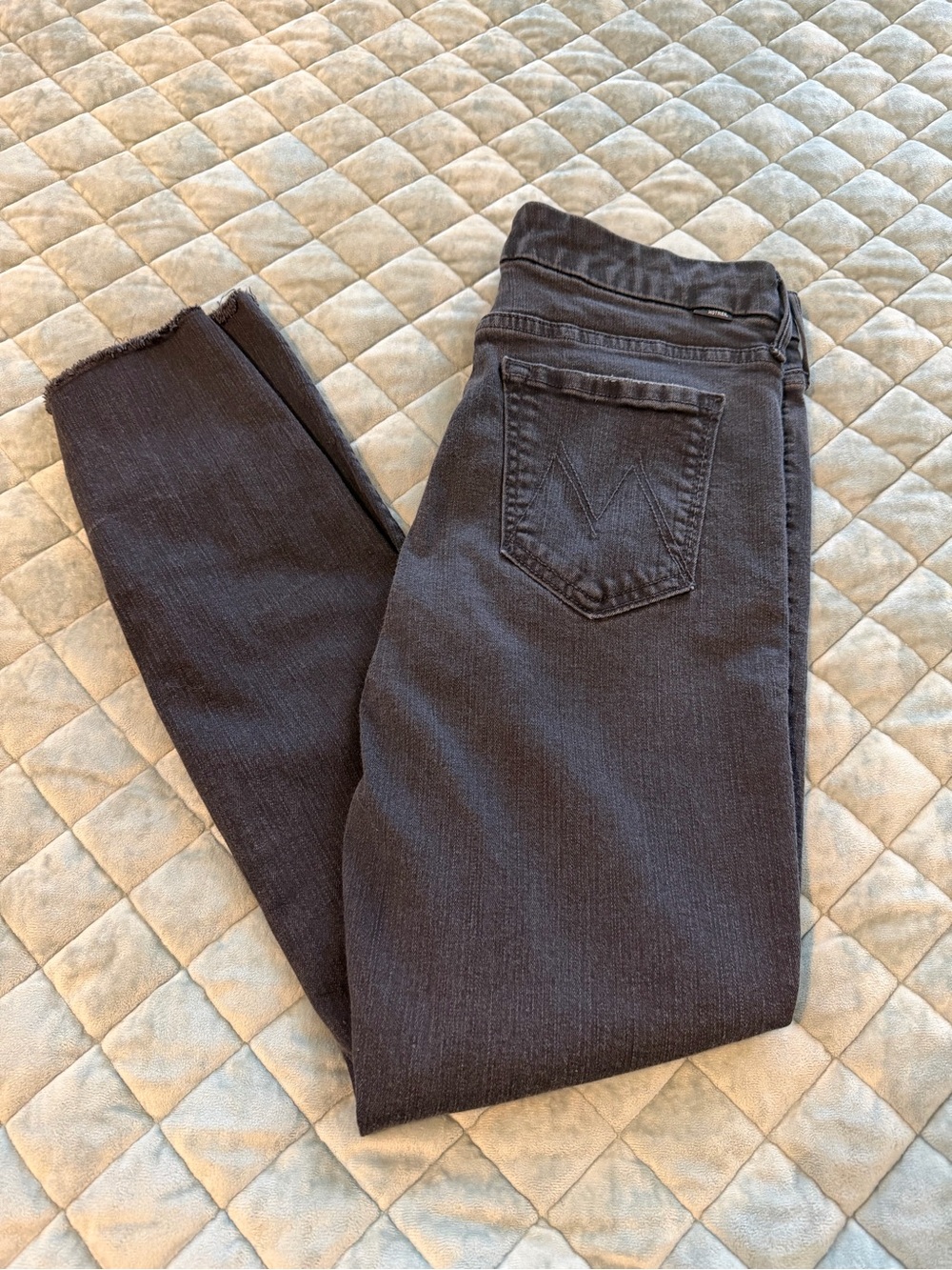 Mother the Looker Ankle Fray Black Jeans, Size 29, High Rise, Skinny Fit